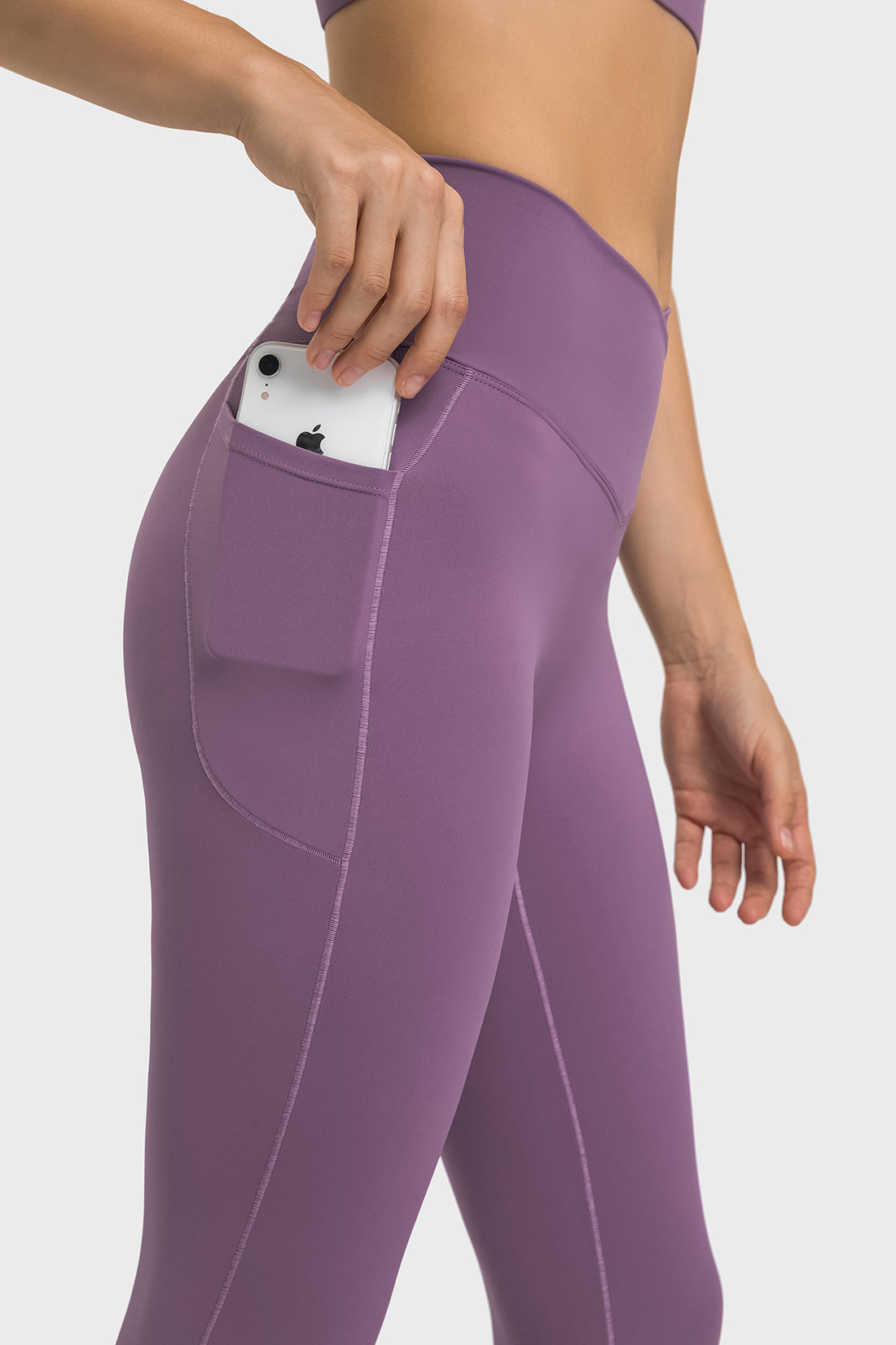 Cross Waistband Compression Leggings with Side Pockets