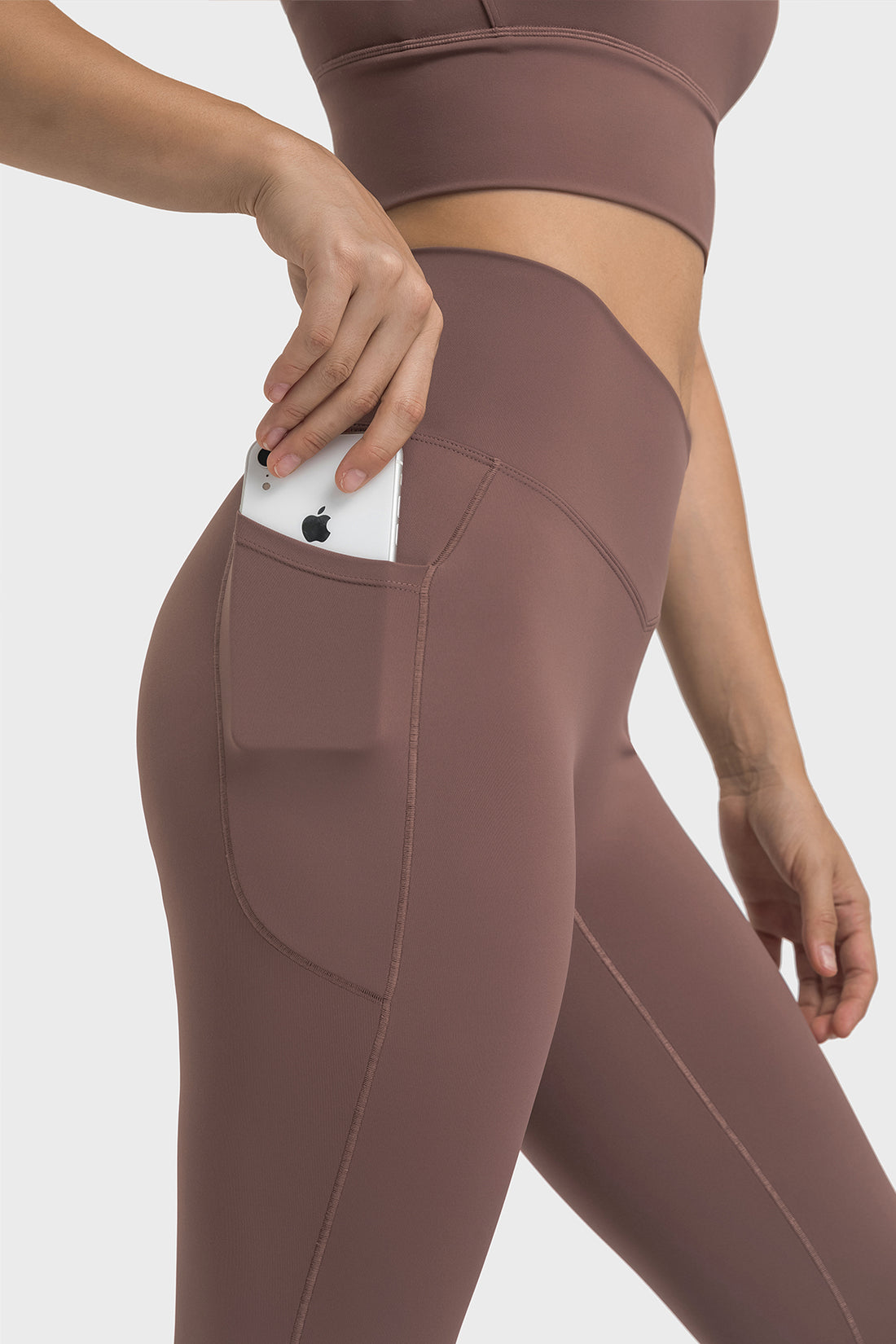 Cross Waistband Compression Leggings with Side Pockets