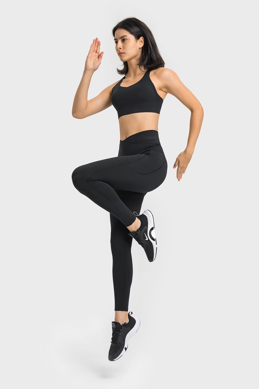 Cross Waistband Compression Leggings with Side Pockets