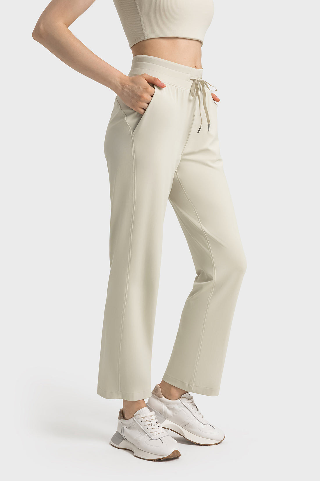 High-Waisted Straight-Leg Casual Trousers