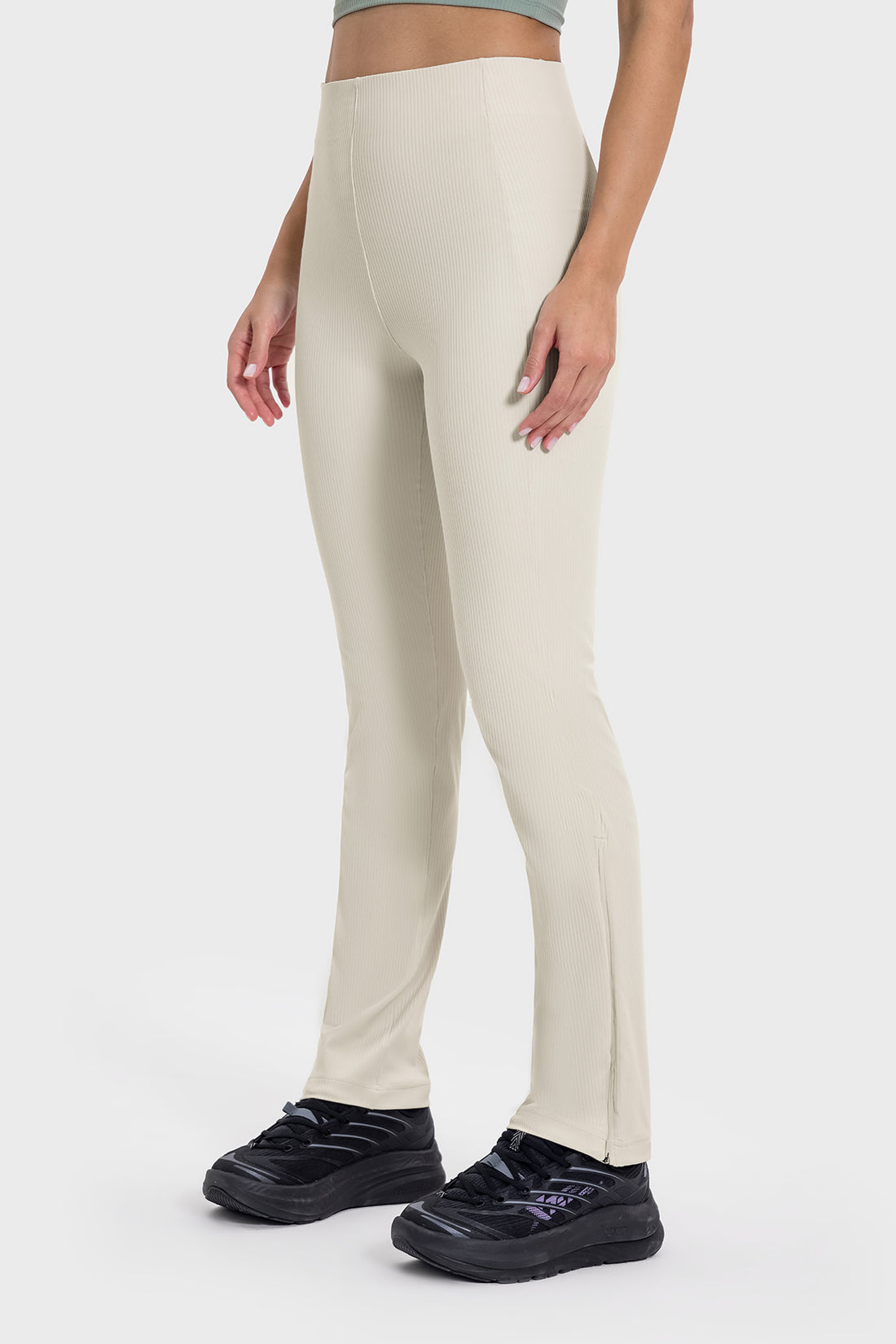 Ribbed Adjustable Hem High-Waisted Pants