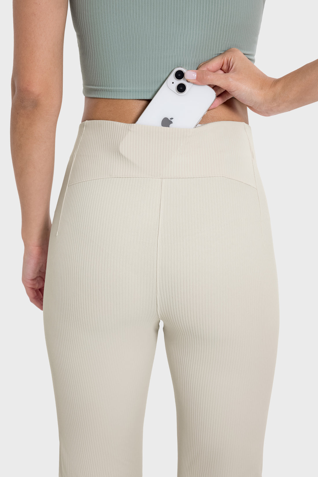 Ribbed Adjustable Hem High-Waisted Pants