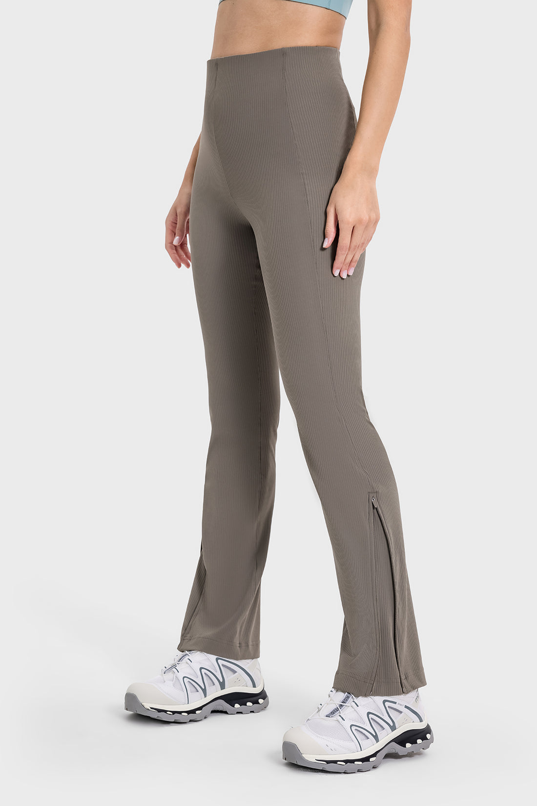 Ribbed Adjustable Hem High-Waisted Pants