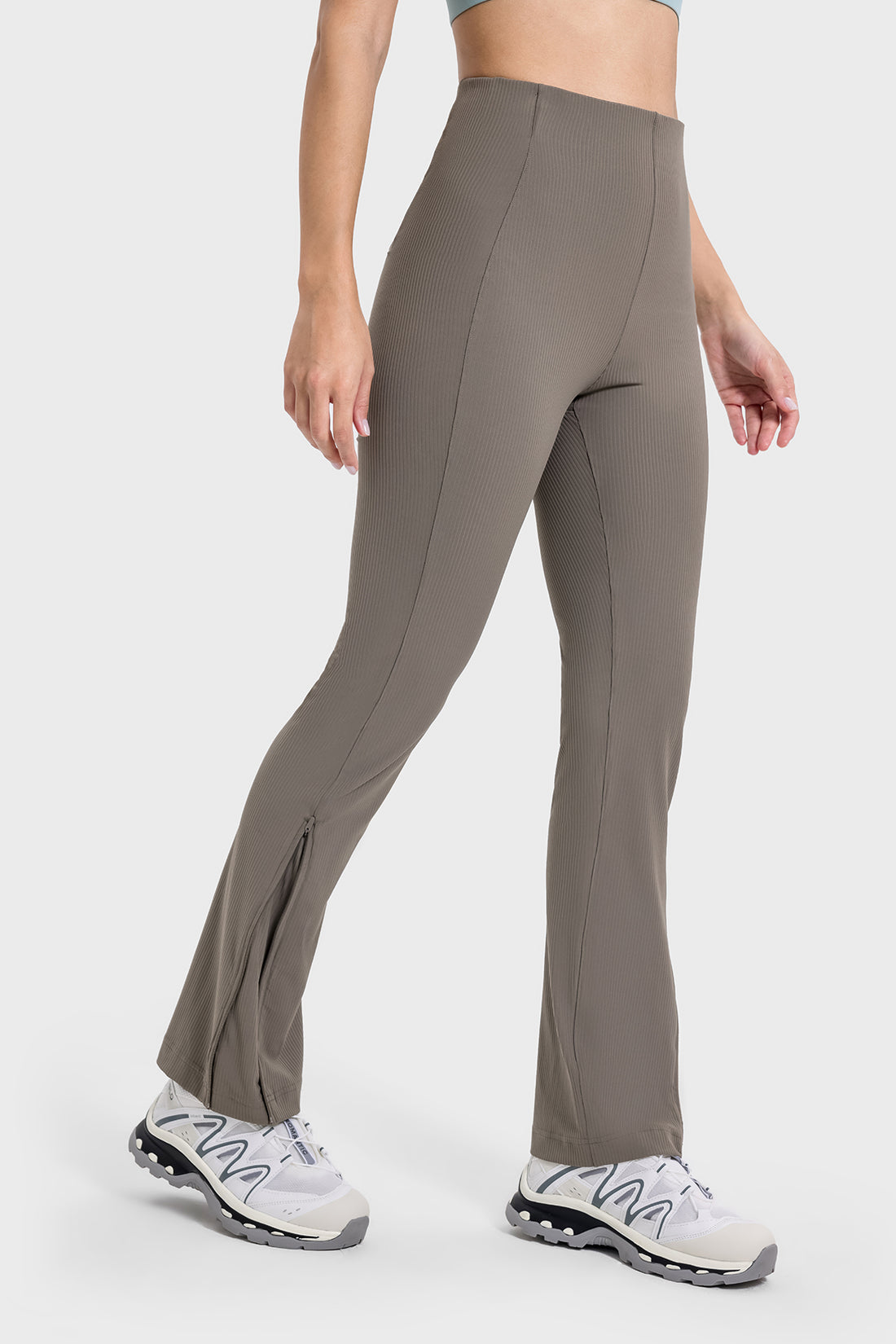 Ribbed Adjustable Hem High-Waisted Pants