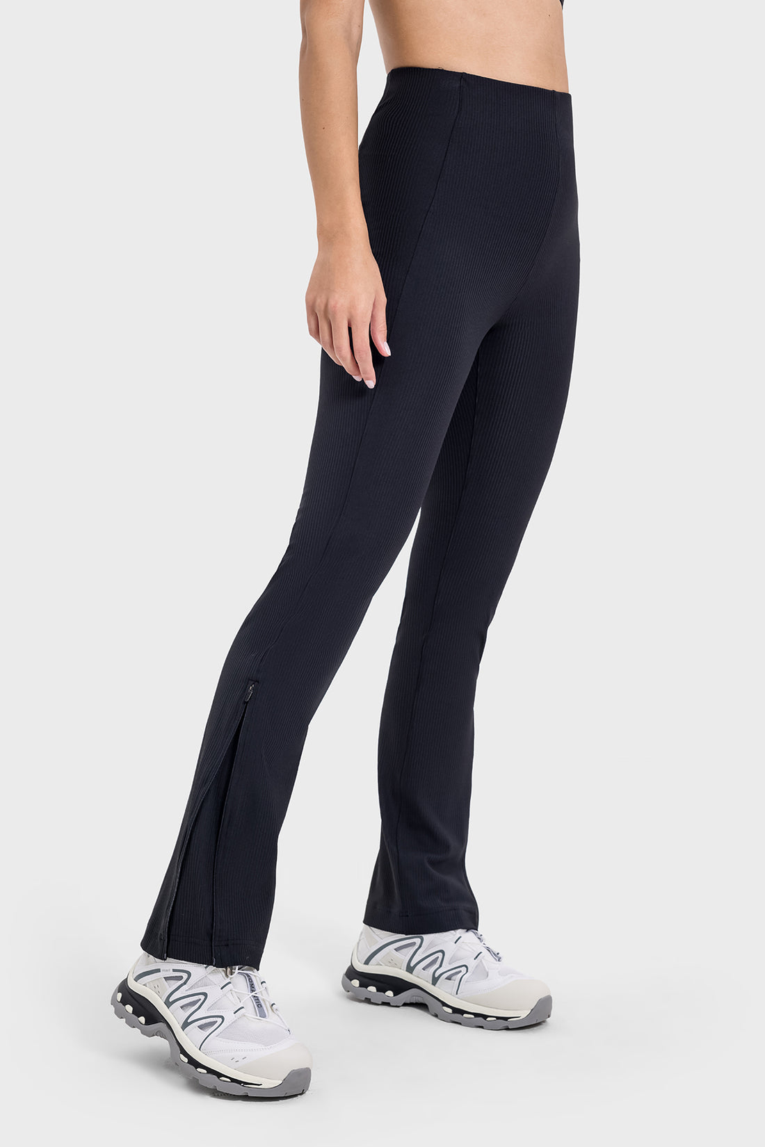 Ribbed Adjustable Hem High-Waisted Pants