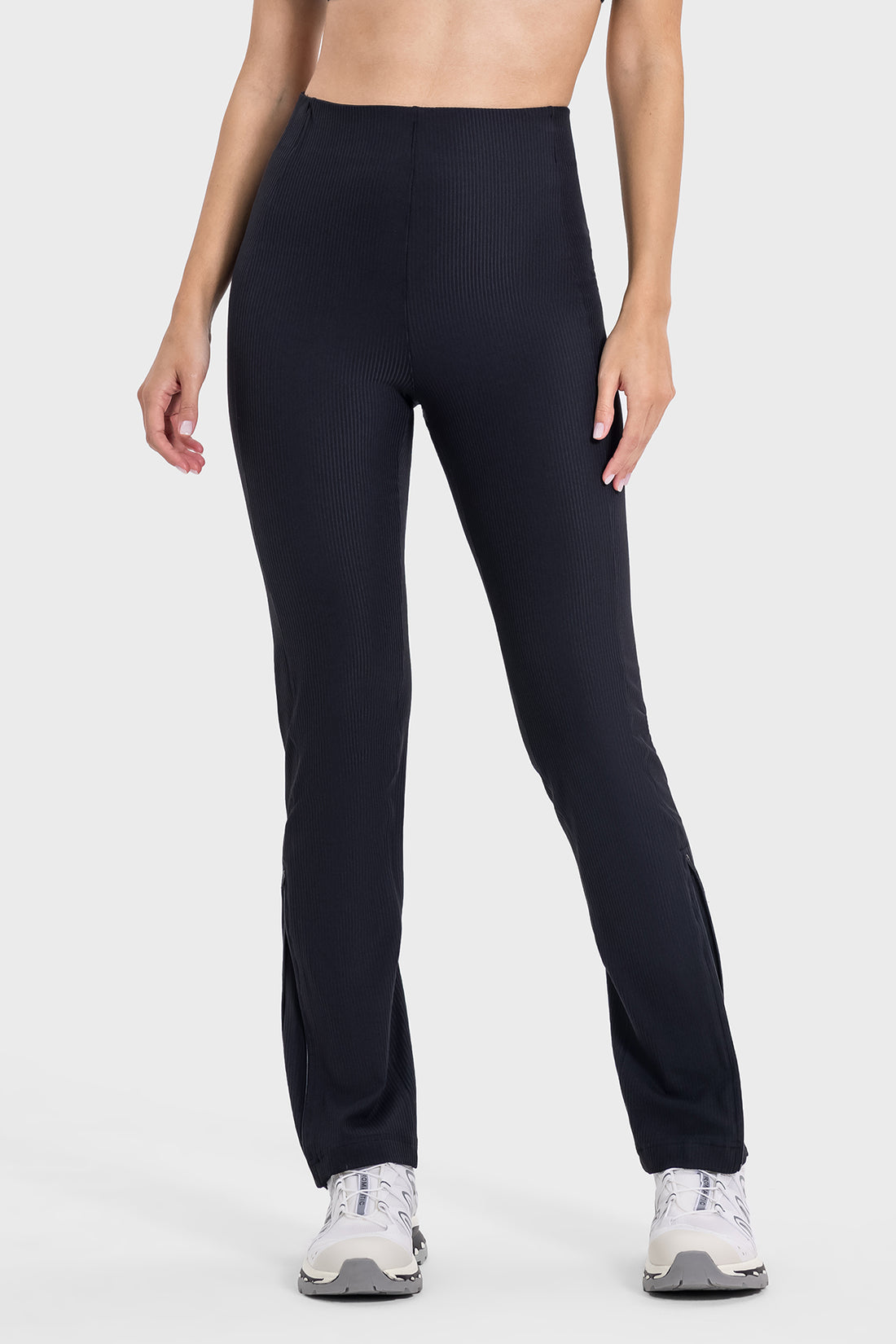 Ribbed Adjustable Hem High-Waisted Pants