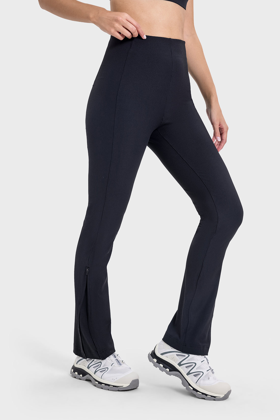 Ribbed Adjustable Hem High-Waisted Pants