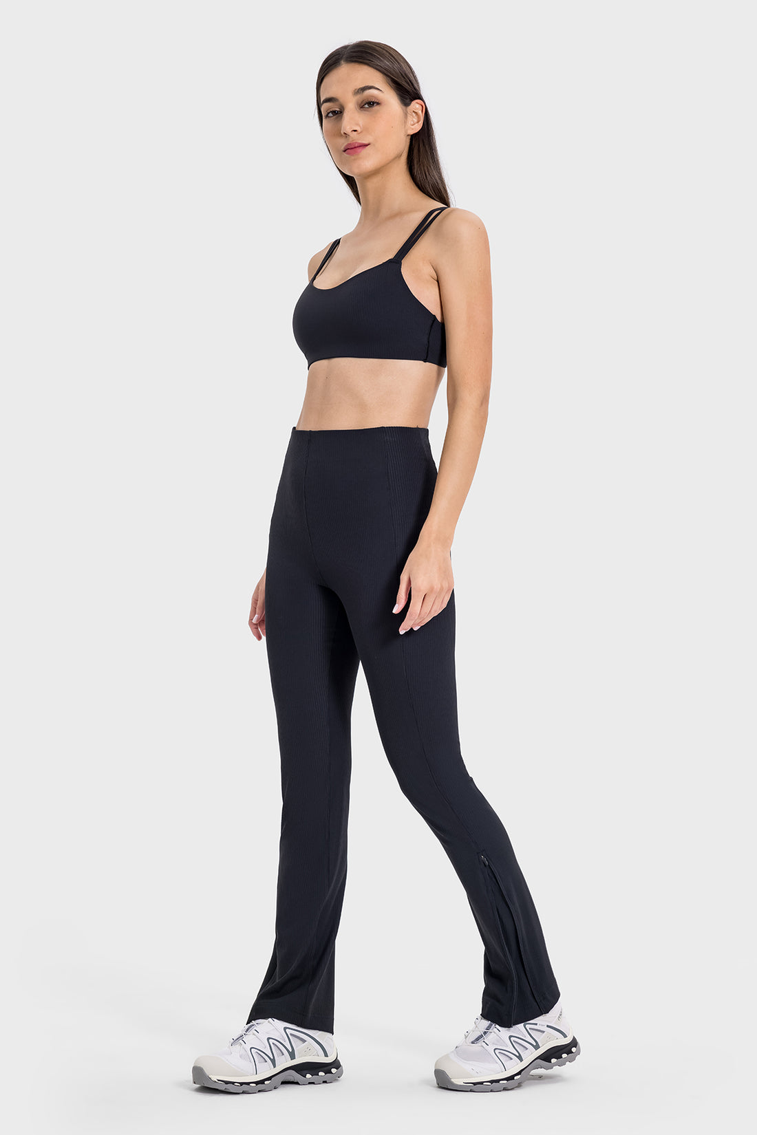 Ribbed Adjustable Hem High-Waisted Pants