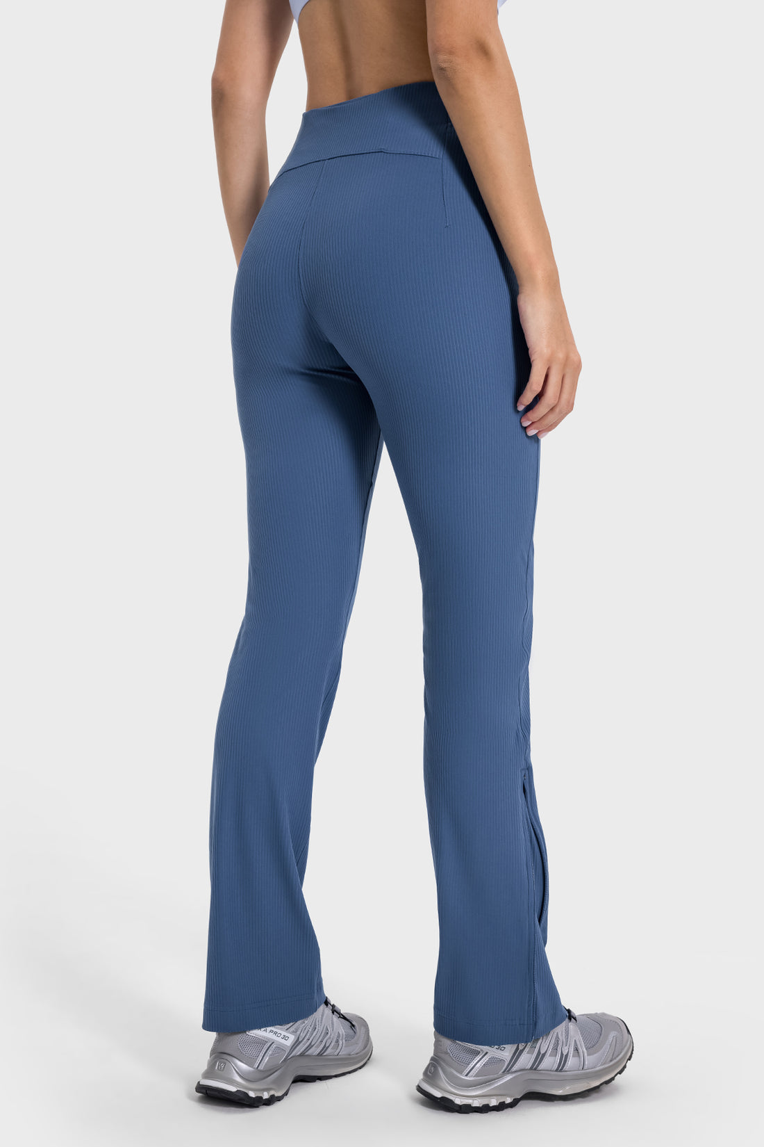 Ribbed Adjustable Hem High-Waisted Pants