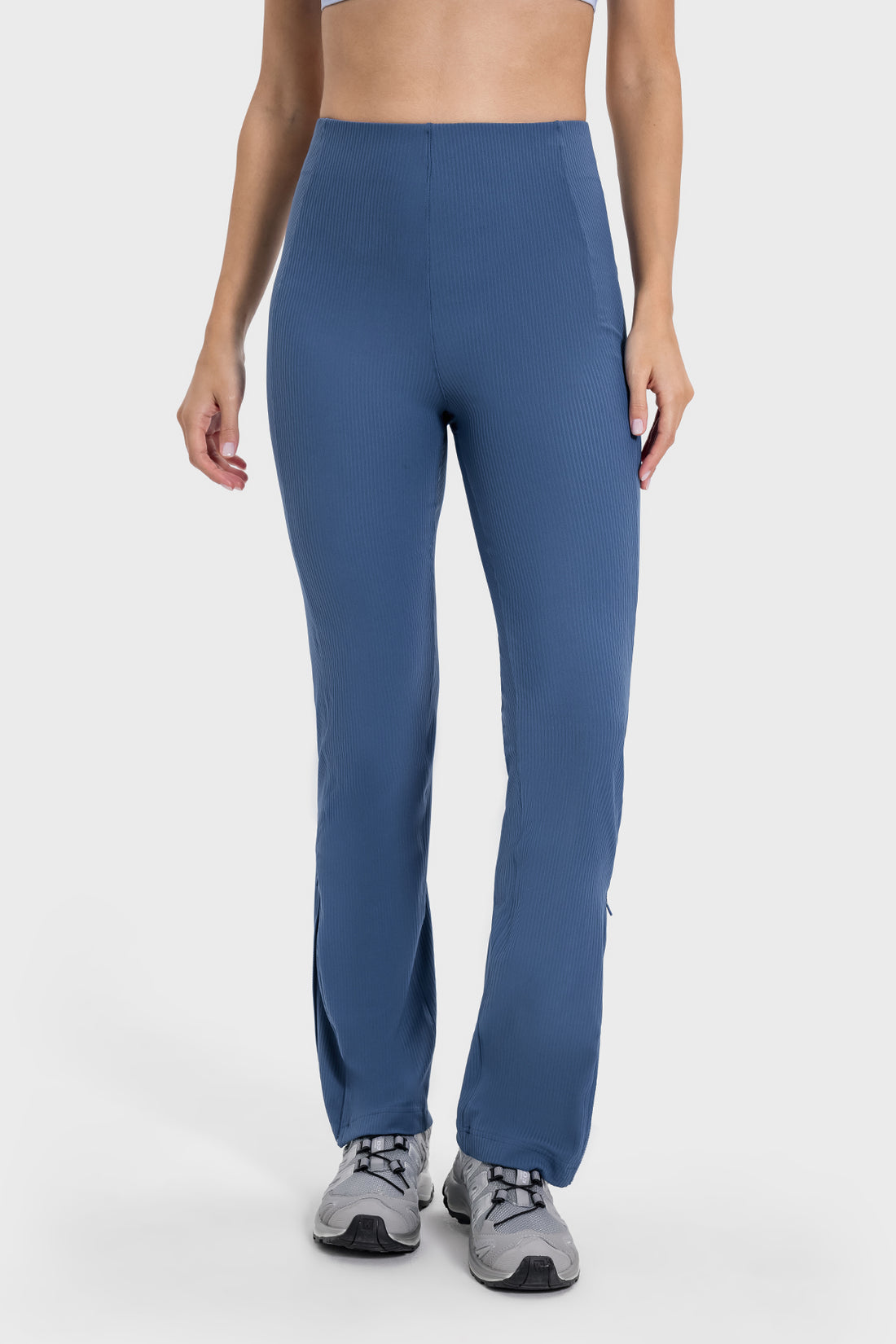 Ribbed Adjustable Hem High-Waisted Pants