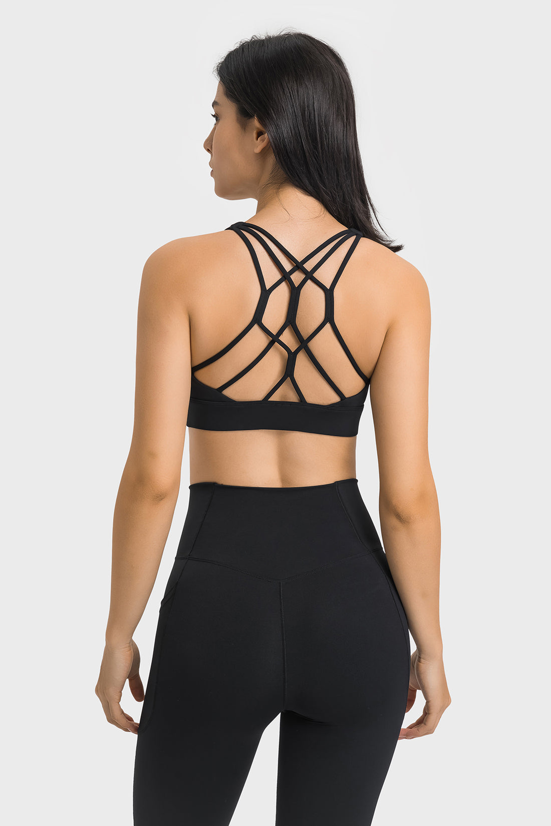 Sweetheart Neck Fishnet Cross Back Sports Bra