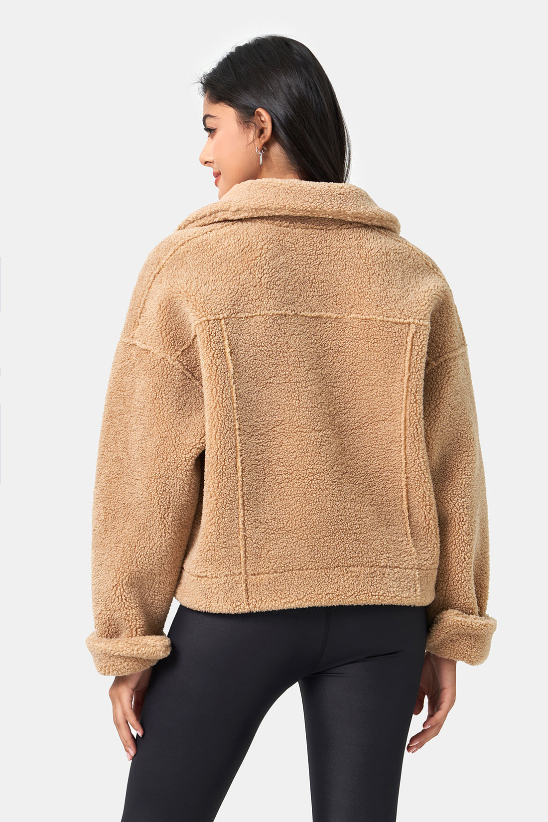 Loose-fitting Long-Sleeve Sherpa Coat