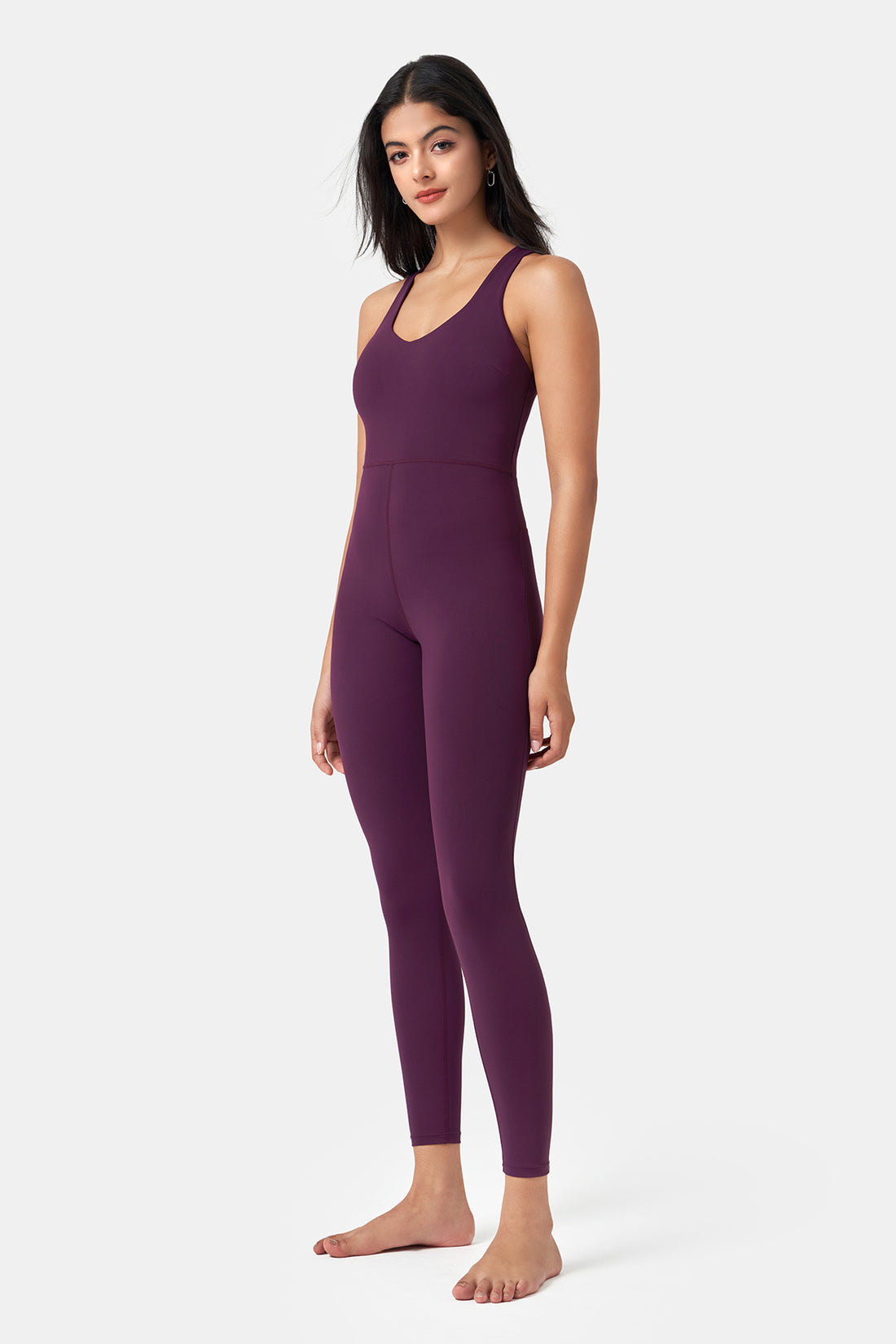 Form-Fitting Cross-Back Jumpsuit with Full-Length Pants