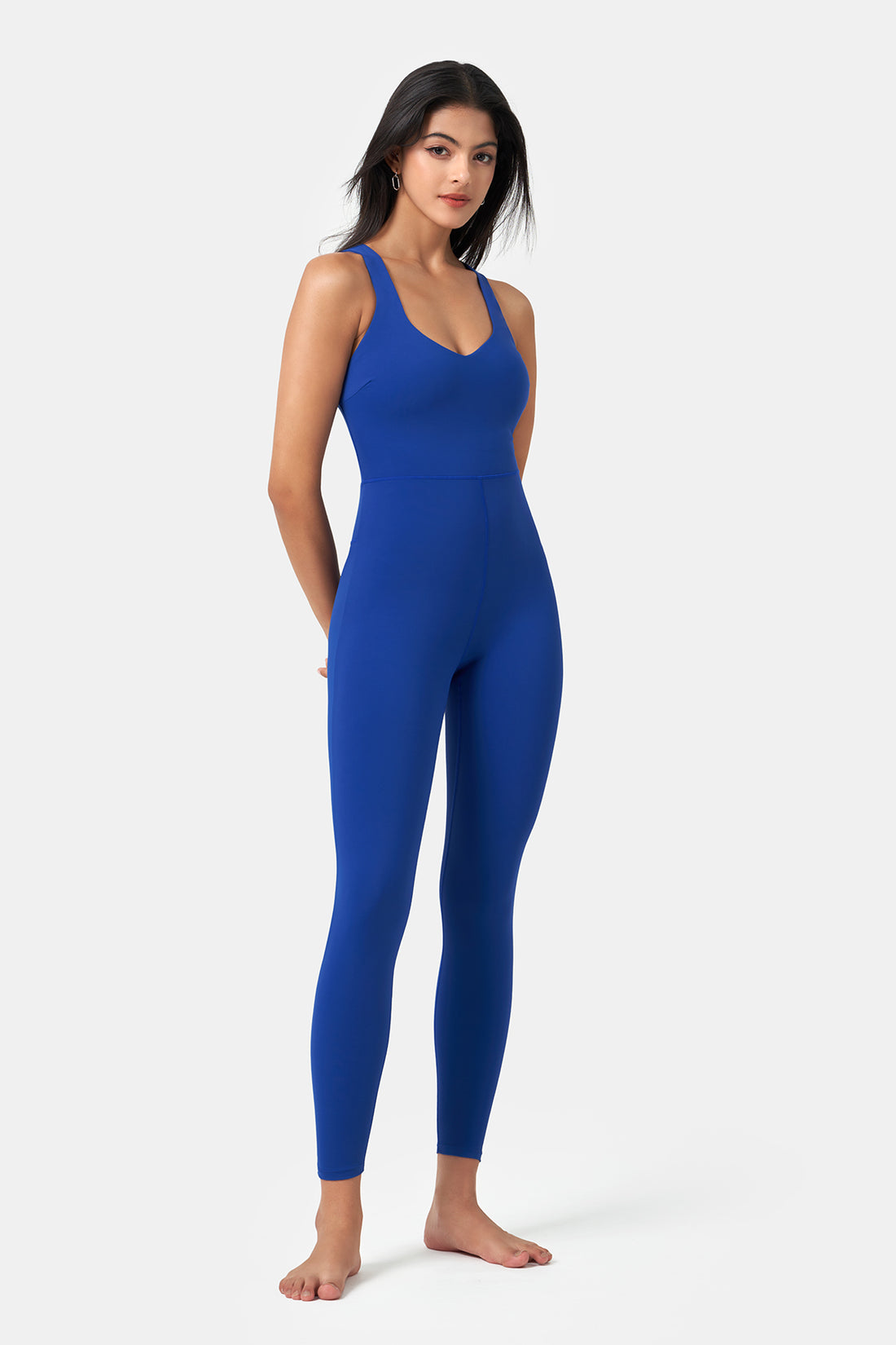 Form-Fitting Cross-Back Jumpsuit with Full-Length Pants