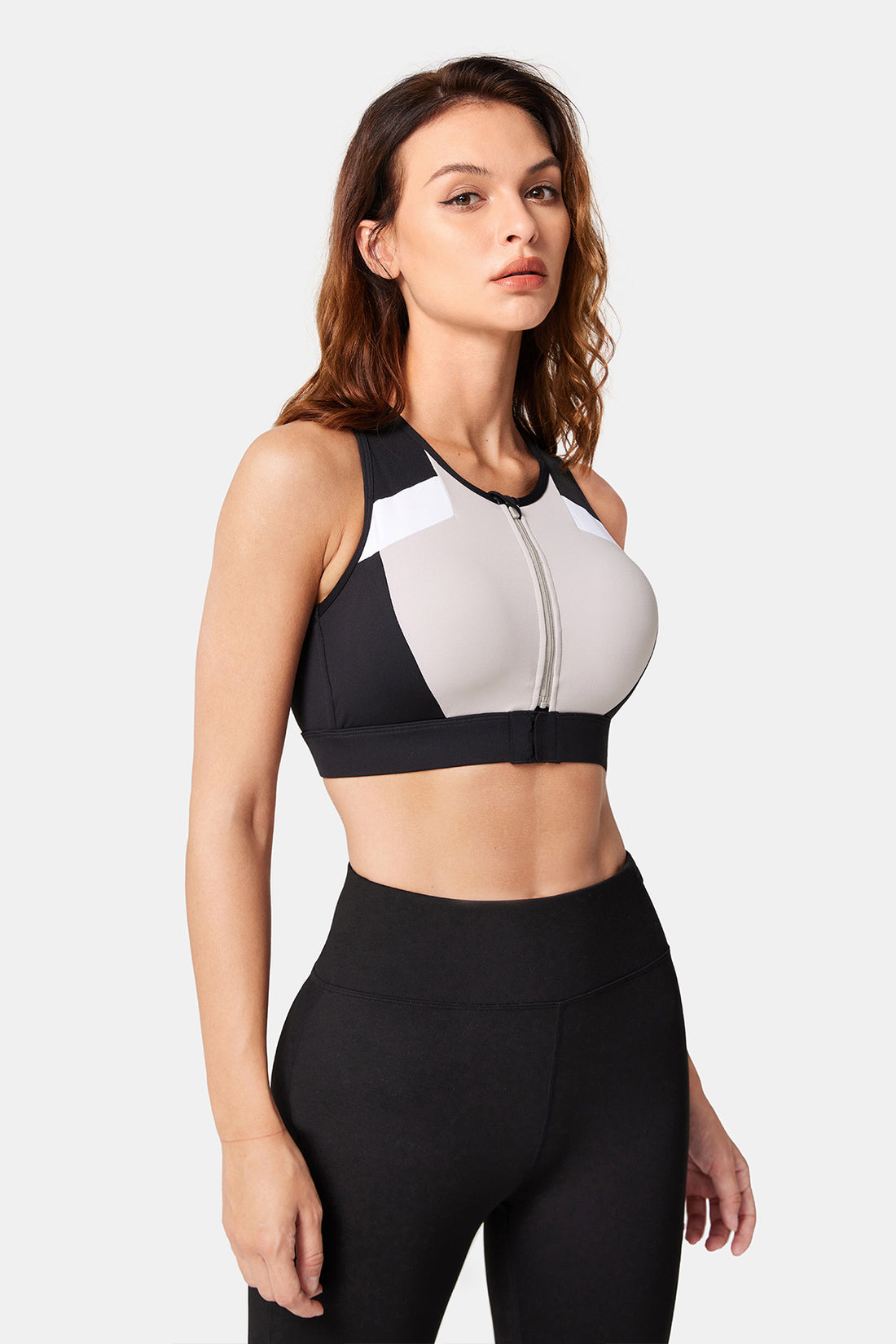 Front-Zip Color Clash Padded Running Bra